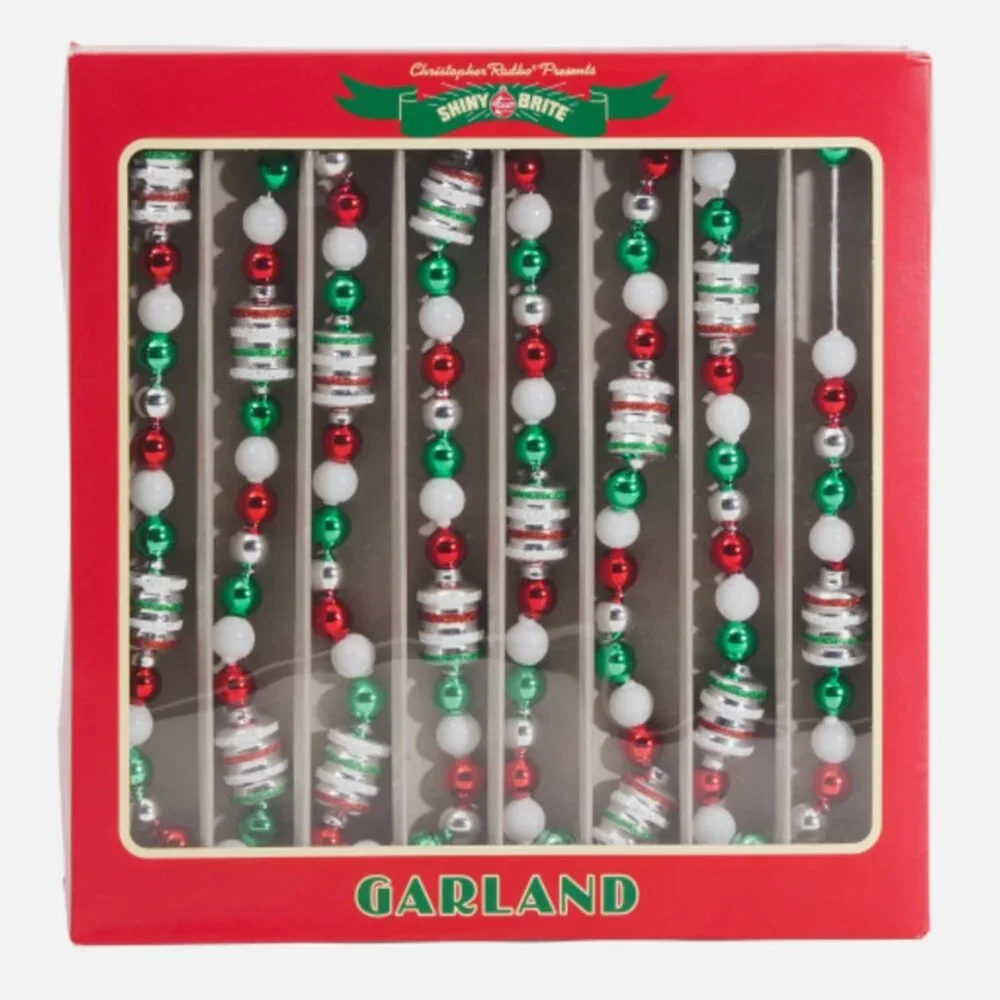 x4 Radko Shiny Brite Glass Christmas Tree Garland Lantern Red Green White 7/28ft